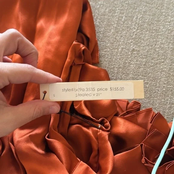 Susana Monaco Orange Shiny Pleated Collart Short Sleeve Zip Dress Small - Picture 4 of 5